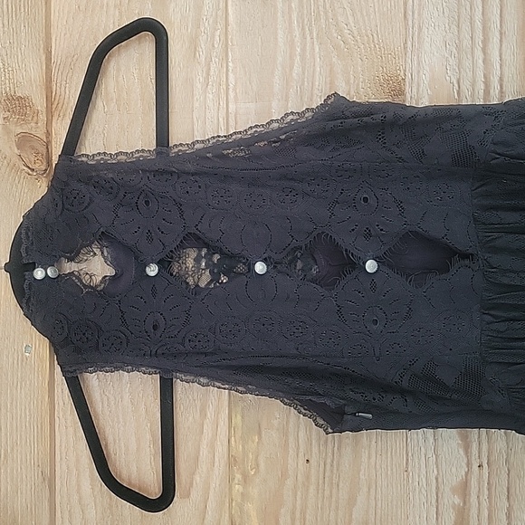 Free People Size 2 Black Verushka Halter Neck Sleeveless Lace Mini Short Dress - Picture 10 of 11